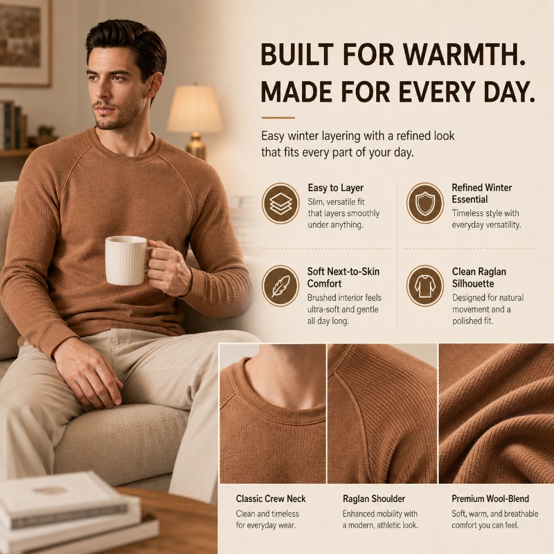 قميص داخلي رجالي مبطن بالصوف ب - مراجعة Undershirt Crew Neck وسعره